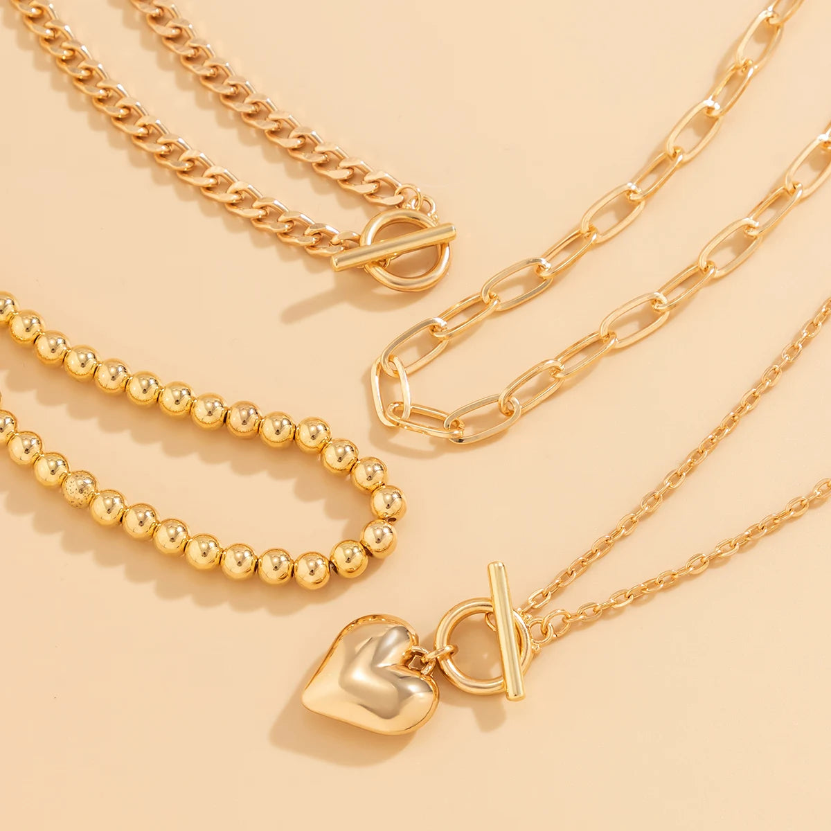 4 Pz/set Punk Color Oro Collana con Ciondolo a Cuore per Le Donne 2024 Alla Moda OT Fibbia In Rilievo Collo Catena Girocollo Y2K Accessori di Gioielli