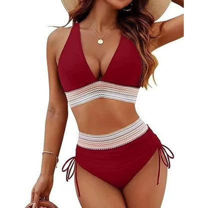 Ensemble de bikini sexy à col en V profond pour femme 2026, plage d'été avec coussin de poitrine, maillot de bain taille haute, bikini triangle à cordon de serrage