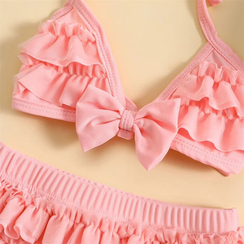 Tregren 0-24M neonate 3 pezzi bikini Set con berretti da bagno Ruffle Bandage Bow costume da bagno Summer Swimwear Beach costume da bagno