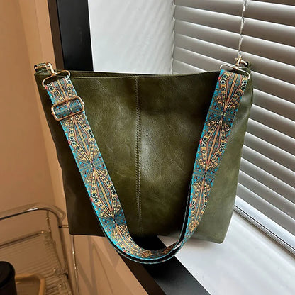 Borsa a tracolla larga con tracolla geometrica Borse a tracolla di grande capacità per donna, borsa da donna retrò in pelle PU per lo shopping e i viaggi