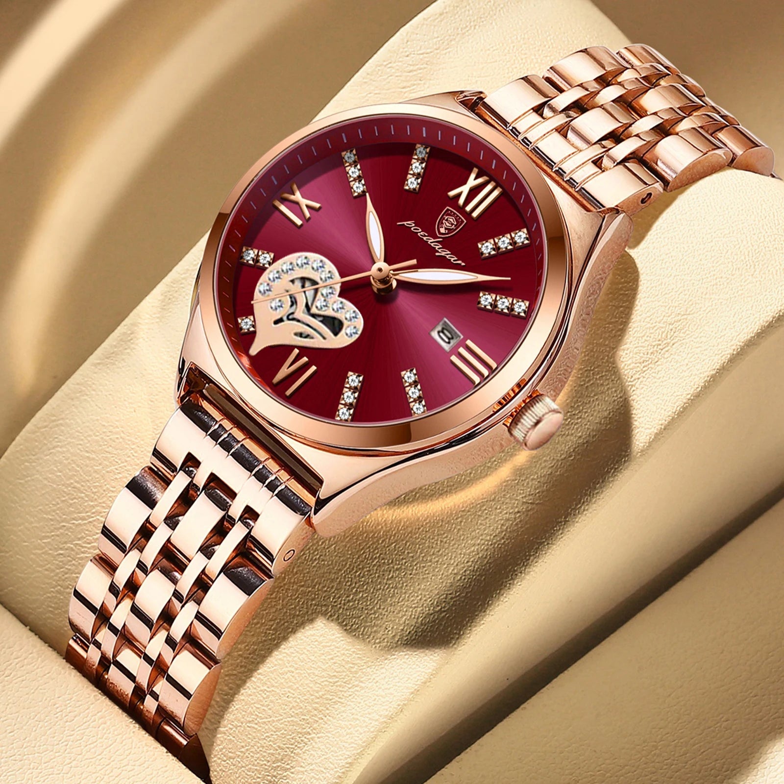 Orologi di lusso POEDAGAR per donna, impermeabili, luminosi, con datario, in acciaio inossidabile, casual, orologio da polso al quarzo da donna.
