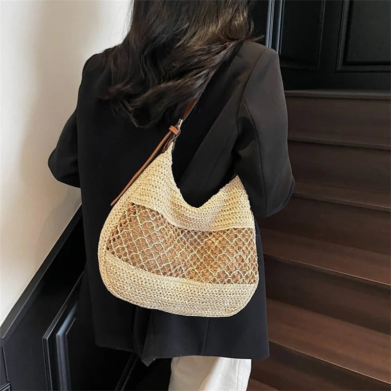 Borsa a Spalla da Donna con Tracolla Regolabile, Borsa da Viaggio in Paglia Intrecciata, Borsa a Mano alla Moda, Borsa Estiva Quotidiana da Donna