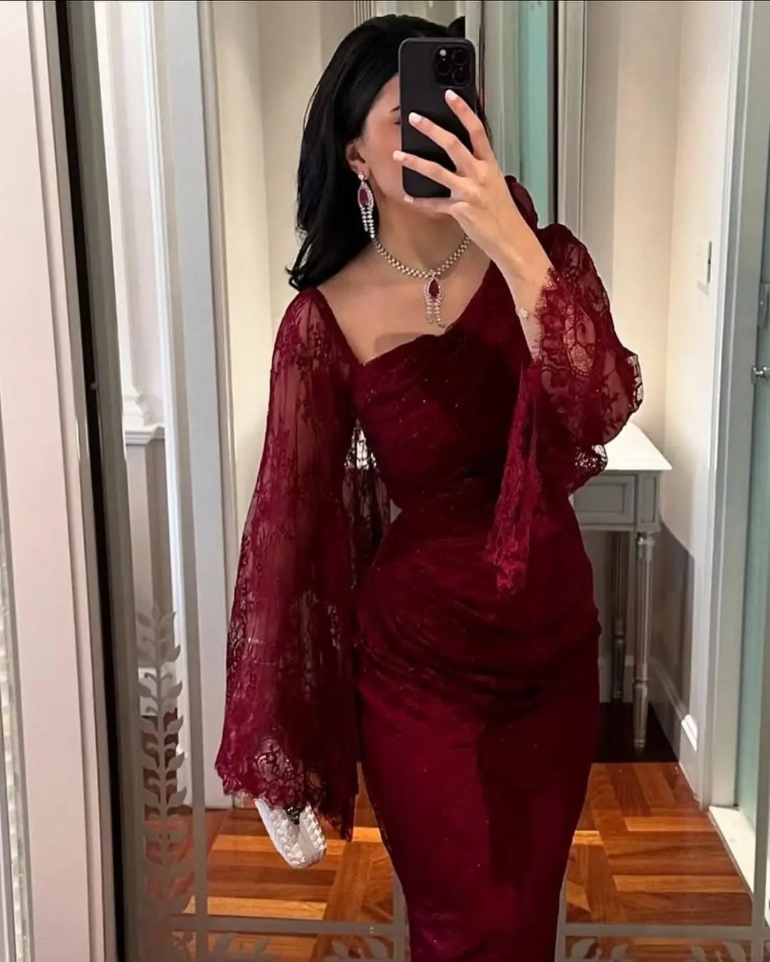 Abito da cerimonia da donna rosso vino tinta unita elegante casual alla moda sottile in pizzo alla caviglia primavera americana europea nuova moda