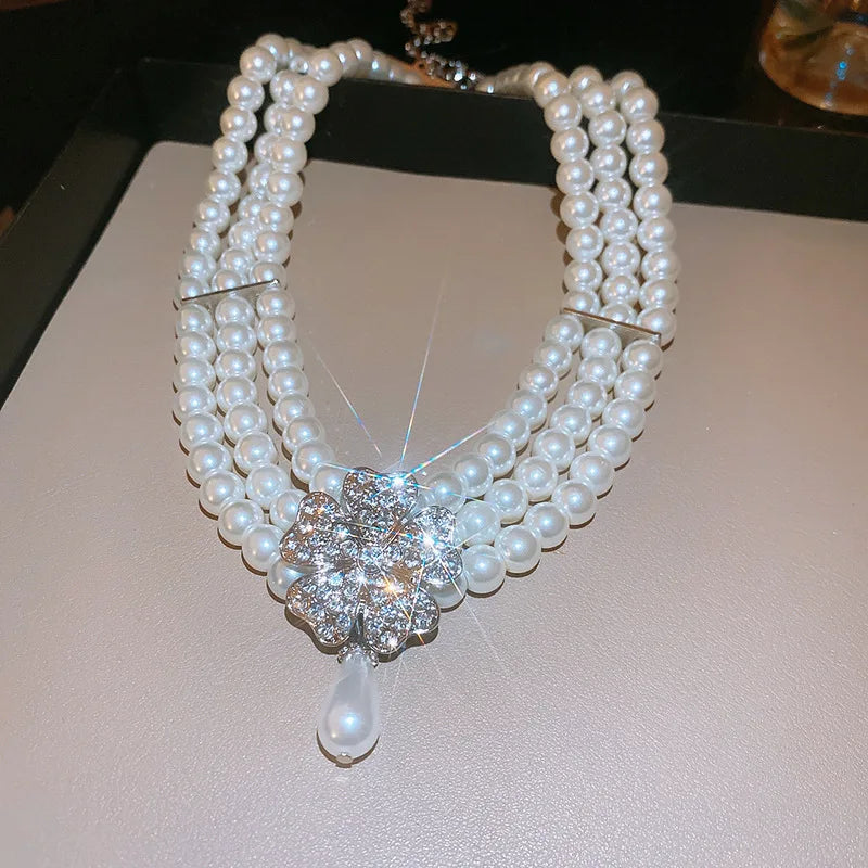 Collane girocollo di lusso con strass e cristalli per donna, collana a più strati con perle finte per feste e matrimoni, gioielli K-
