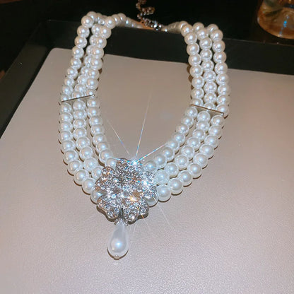 Collane girocollo di lusso con strass e cristalli per donna, collana a più strati con perle finte per feste e matrimoni, gioielli K-