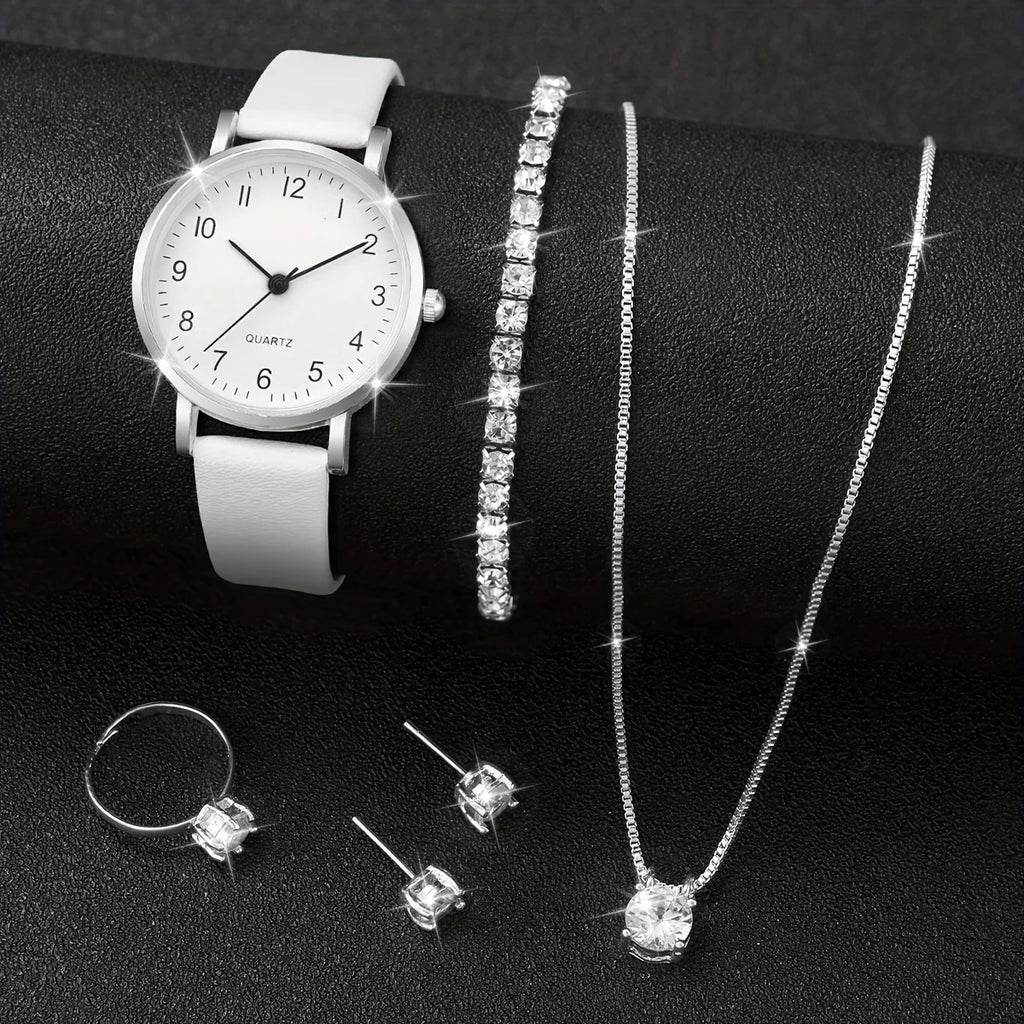 5/6 pezzi orologio al quarzo da donna alla moda cinturino in pelle orologi analogici al quarzo con gioielli con diamanti (senza scatola)