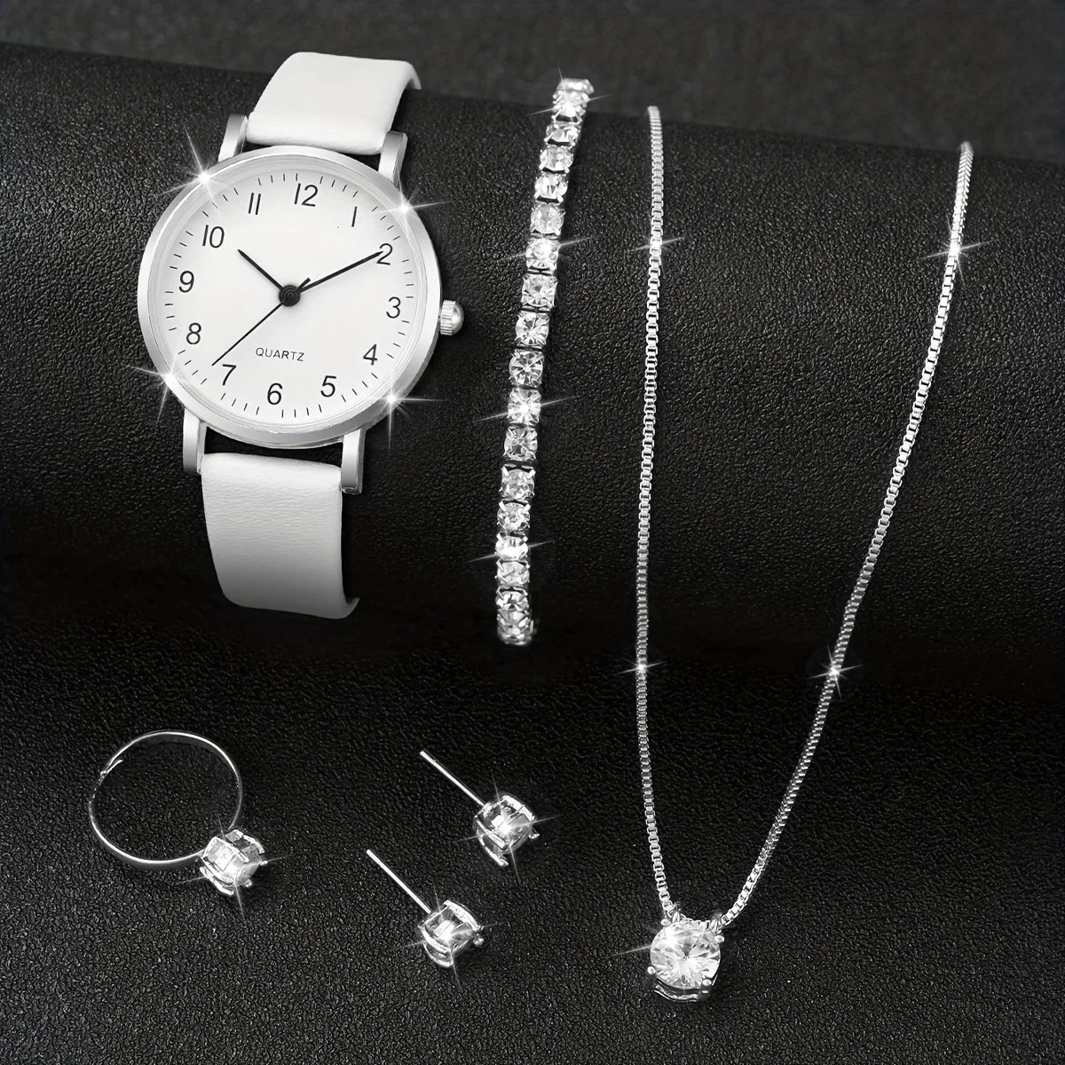 5/6 pezzi orologio al quarzo da donna alla moda cinturino in pelle orologi analogici al quarzo con gioielli con diamanti (senza scatola)