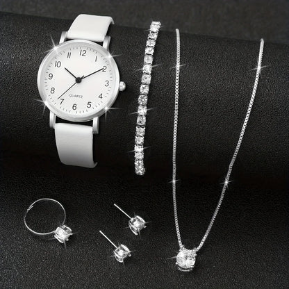 5/6 pezzi orologio al quarzo da donna alla moda cinturino in pelle orologi analogici al quarzo con gioielli con diamanti (senza scatola)