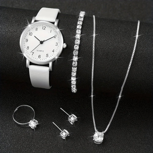 5/6 pezzi orologio al quarzo da donna alla moda cinturino in pelle orologi analogici al quarzo con gioielli con diamanti (senza scatola)