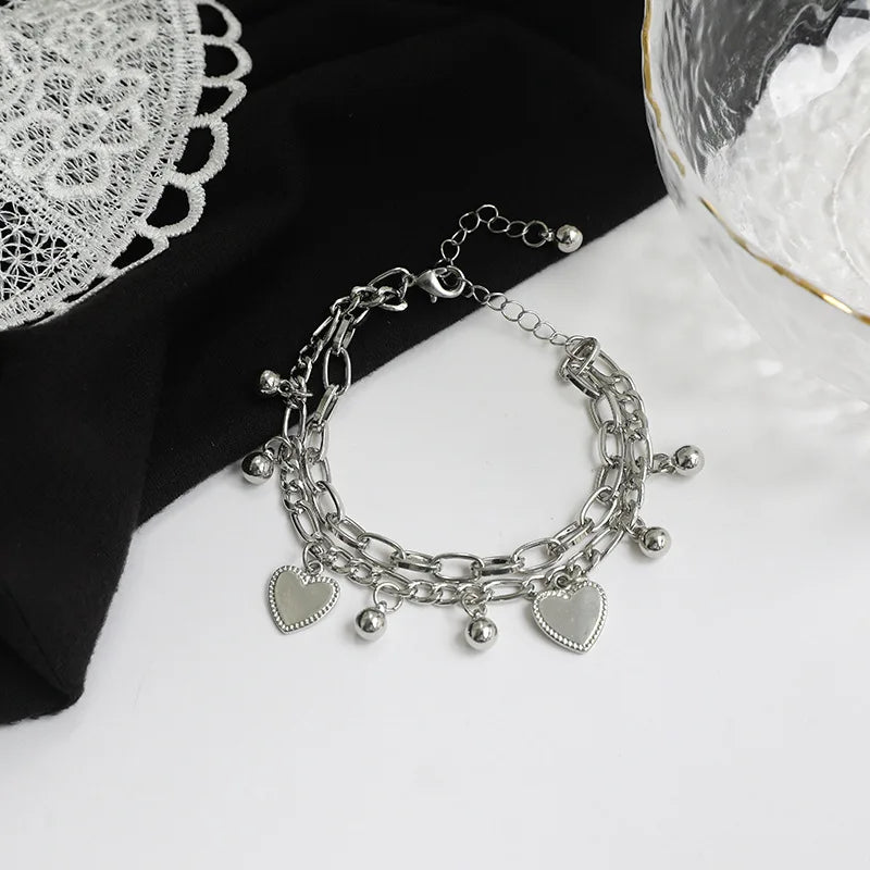 1 pezzo di braccialetto da donna con ciondolo amore a doppio strato in metallo minimalista e alla moda, accessorio moderno e versatile -2061