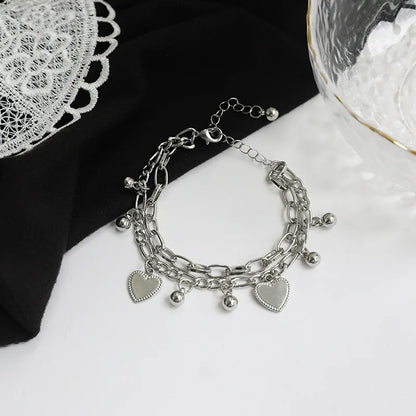 1 pezzo di braccialetto da donna con ciondolo amore a doppio strato in metallo minimalista e alla moda, accessorio moderno e versatile -2061
