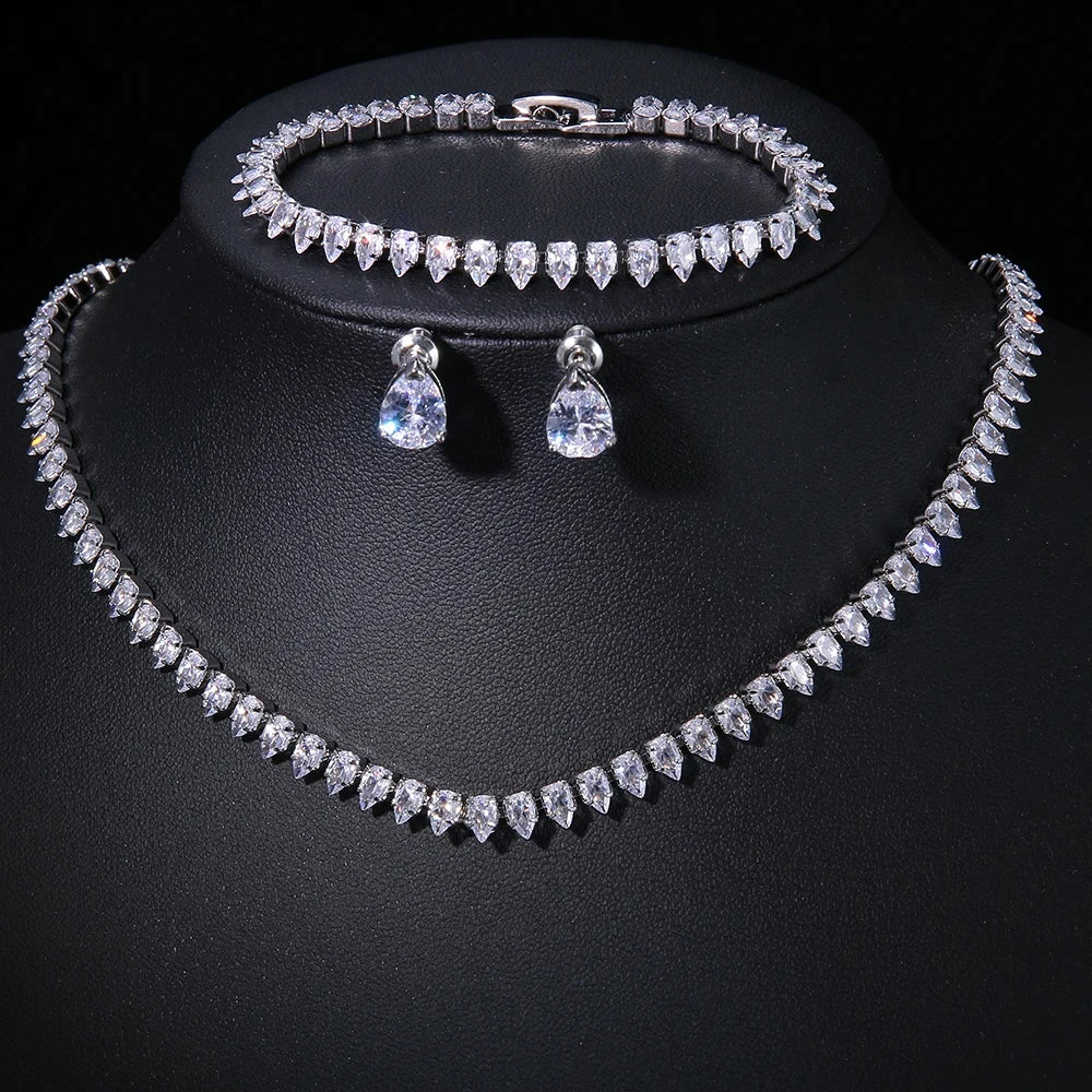 ZAKOL Gorgeous Buling AAA Clear Round Cubic Zirconia Collana da sposa Orecchini Set di gioielli da festa per le donne