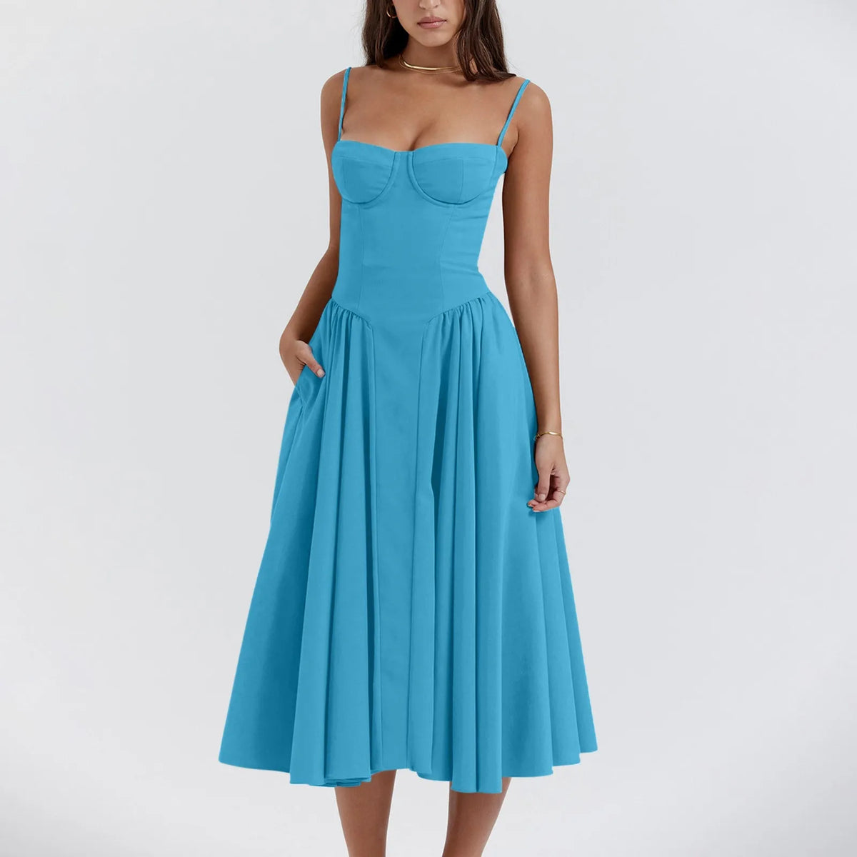 Robe d'été florale à bretelles pour femmes, sexy, bustier, sans manches, robe féminine, mode 2024, imprimée, ligne A, élégante, mi-longue, Lady Vestidos