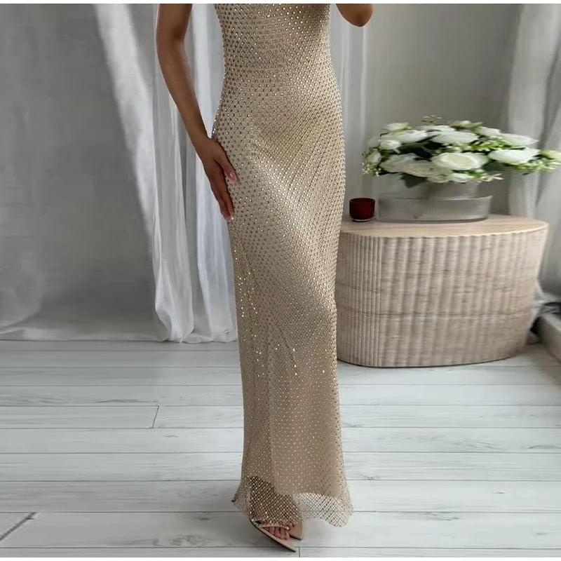Abito corto senza maniche scintillante da donna con tutti i strass Abiti sexy senza spalline alla moda per donna Estate Nuovo outfit streetwear