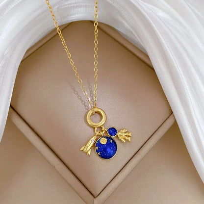 Collana di lusso leggera in acciaio al titanio con serie Star per donna, colore oro, pianeta, luna, astronauta, collane con ciondolo, gioielli, regali
