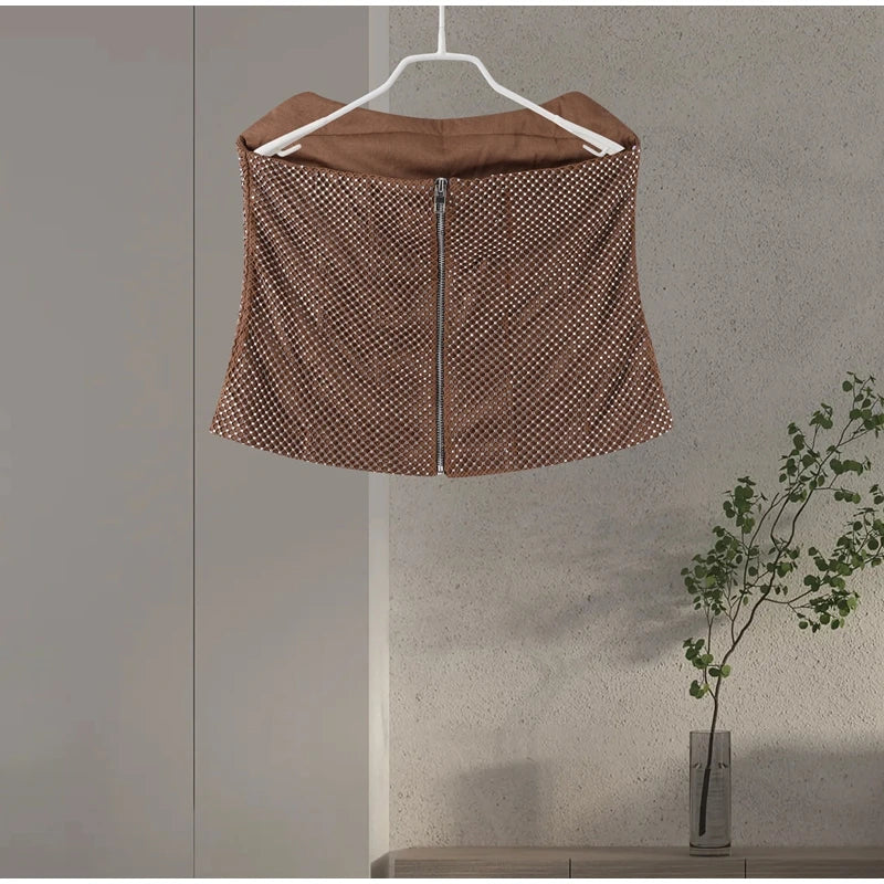 Abito corto senza maniche scintillante da donna con tutti i strass Abiti sexy senza spalline alla moda per donna Estate Nuovo outfit streetwear