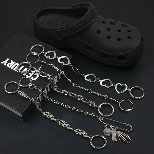 1Pcs Hip-hop Metal Sneaker Decoration Punk Fashion High-top Canvas Shoe Chain Dark Style Pin Men Women Slipper Sandal Accessorie