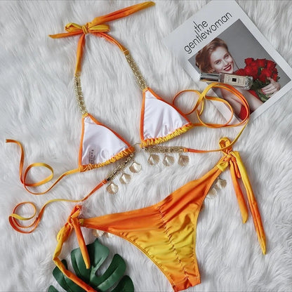nuovo costume da bagno in due pezzi con strass 2026 cristallo di lusso perizoma Sexy perizoma Bikini Set costumi da bagno da donna costume da bagno Sexy da spiaggia