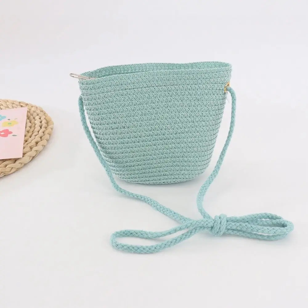 Nuova estate bambini ragazze borsa a tracolla creativa borsa a tracolla in paglia di colore puro bambini portamonete carino principessa Mini borsa