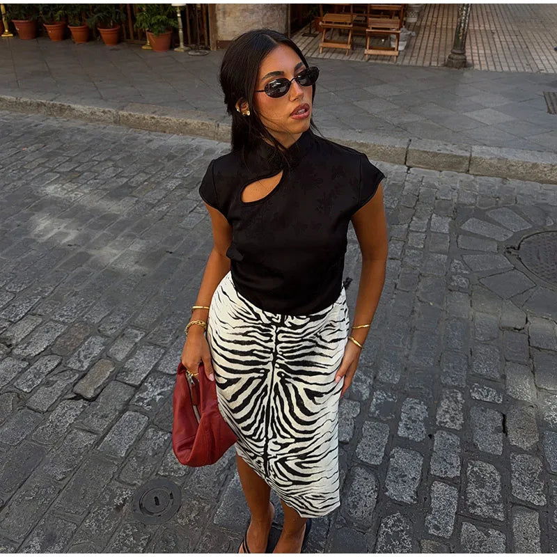 Gonna midi a righe zebrate da donna, a vita alta, dritta, elegante, aderente, casual, lunga, 2026, outfit moda street estivo e autunnale
