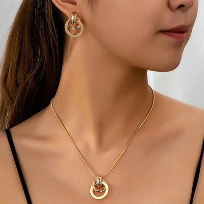 Ensemble de bijoux fantaisie 3 pièces en métal géométrique cercle pour femmes, design polyvalent, adapté au quotidien et à diverses occasions