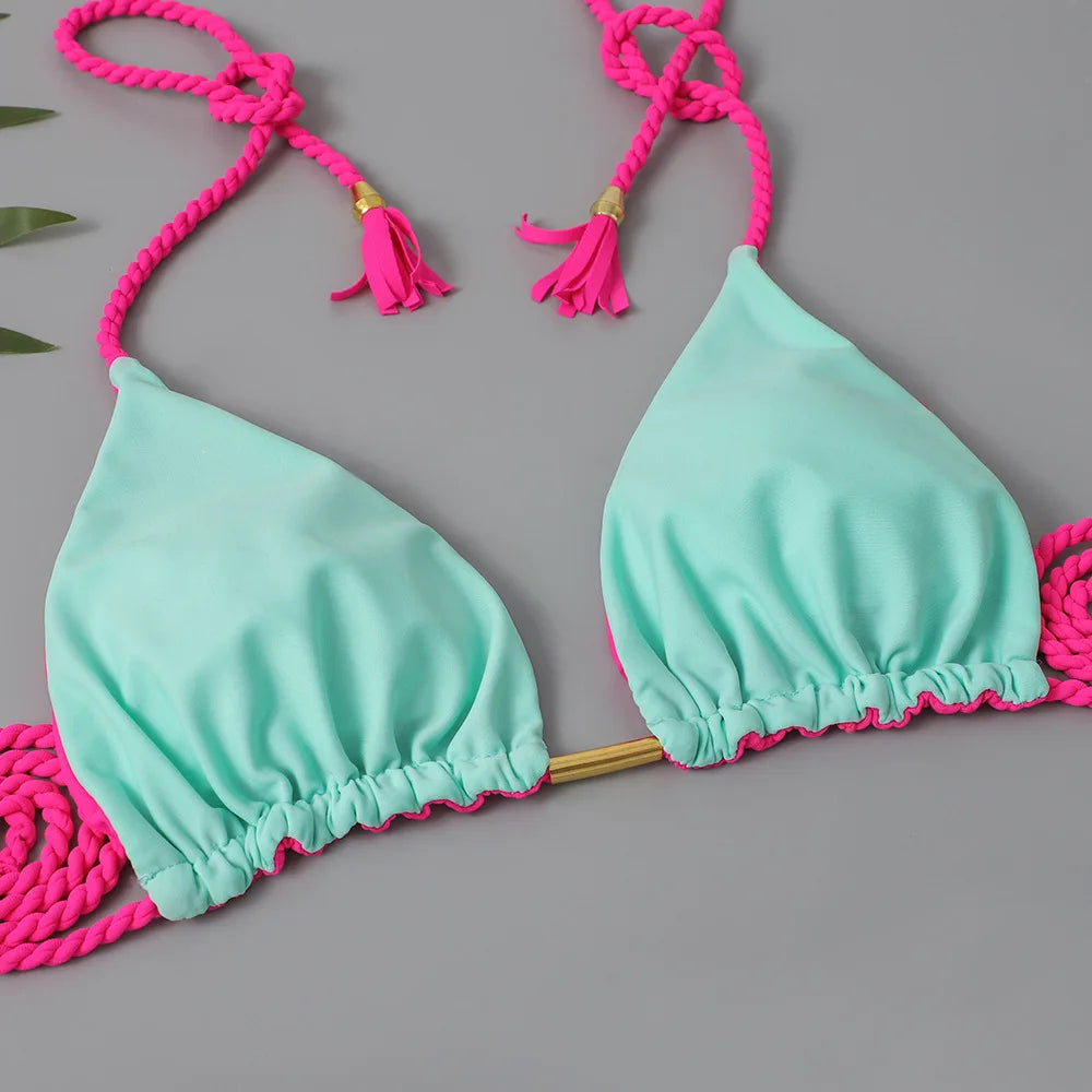 Costume da bagno donna bikini set bikini sexy con coulisse costumi da bagno leopardo due pezzi costume da bagno costume da bagno bikini con lacci biquinis