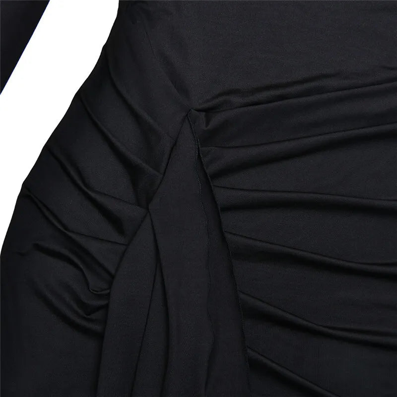 Mozision Abito lungo sexy con spacco alto e collo alto per le donne Abito lungo da club aderente con fasciatura drappeggiata a maniche lunghe alla moda