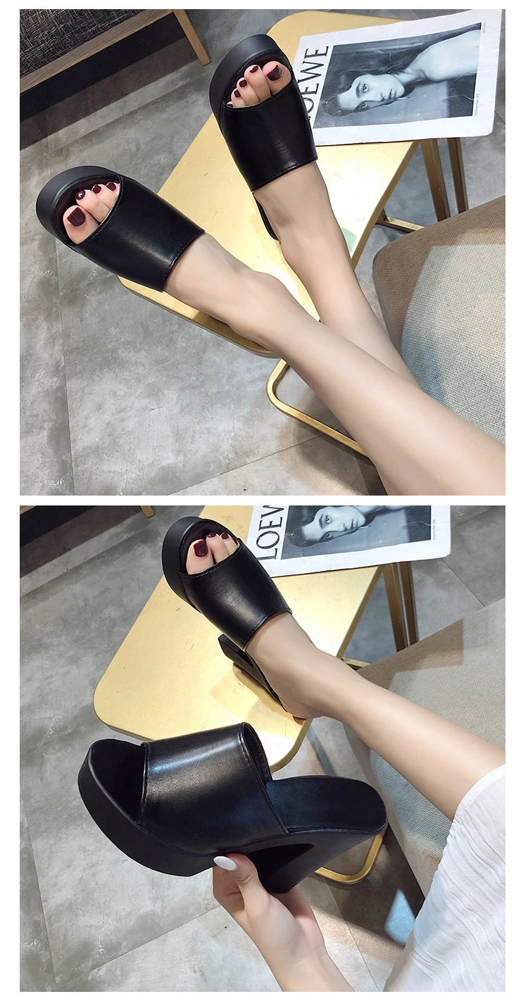 Aphixta 2025 Estate 7 centimetri Tacchi Grossi Presentazioni Aziende Produttrici Giochi Donne Ciabatte Design Bianco Pantofole Della Piattaforma Sandalo Fresco Peep Toe Scarpe Femminili