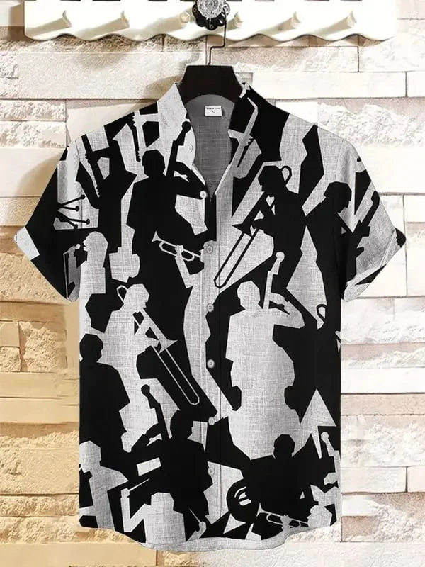 Camicia a maniche corte stampata da uomo estiva Camicia di lino vintage Festival da uomo Casual Manica corta Top Street Trend Consegna veloce
