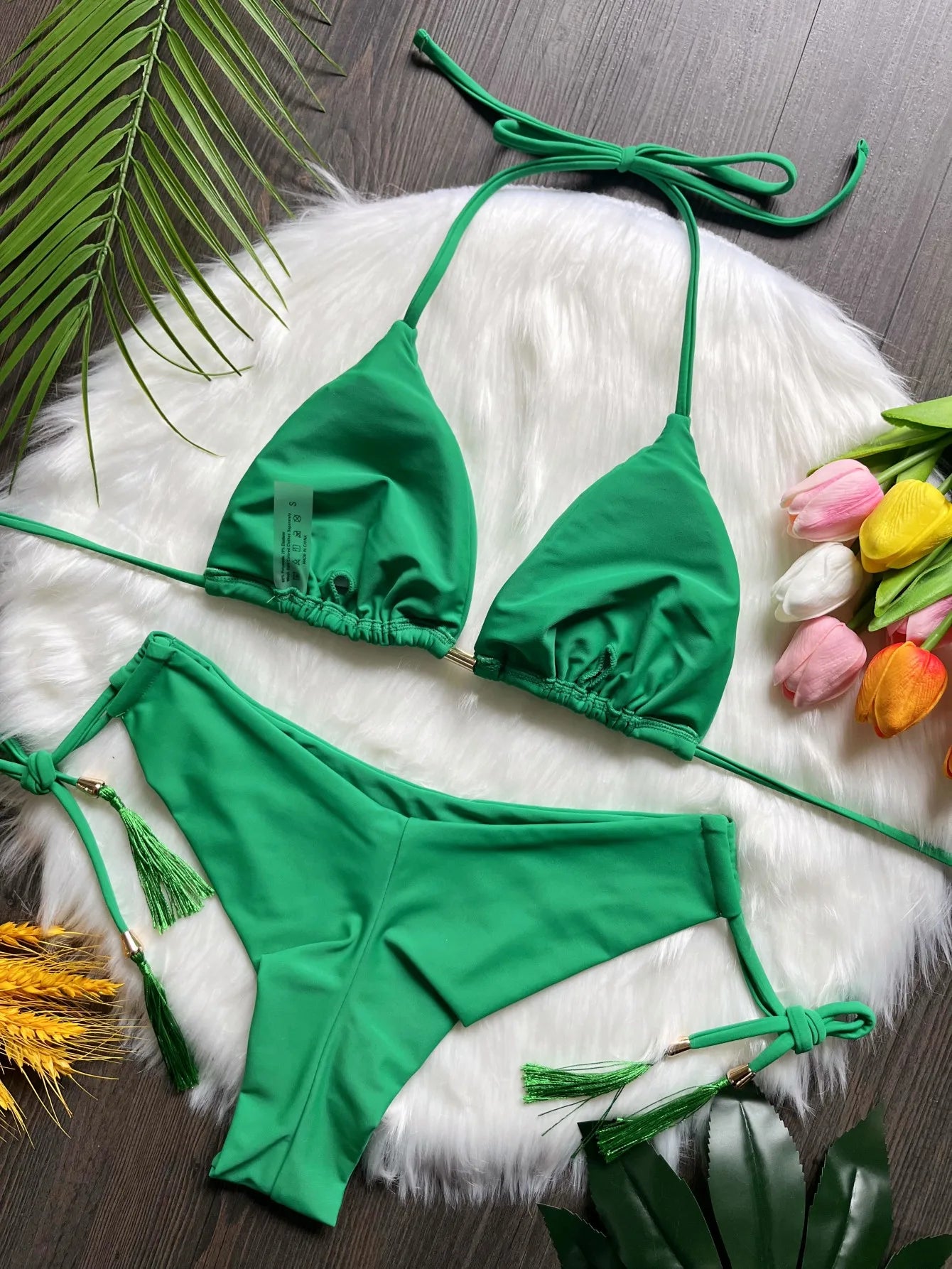 RUOTONSEPT Sexy einfarbiges Verband-Bikini-Set Damen-Badeanzug zweiteiliger Dreieck-Bademode Brasilianische Biquinis