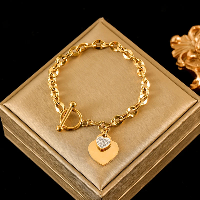 EILIECK Bracciale con ciondolo stella marina luna stella color oro in acciaio inossidabile 316L per le donne Nuovo regalo di gioielli con catena da polso alla moda