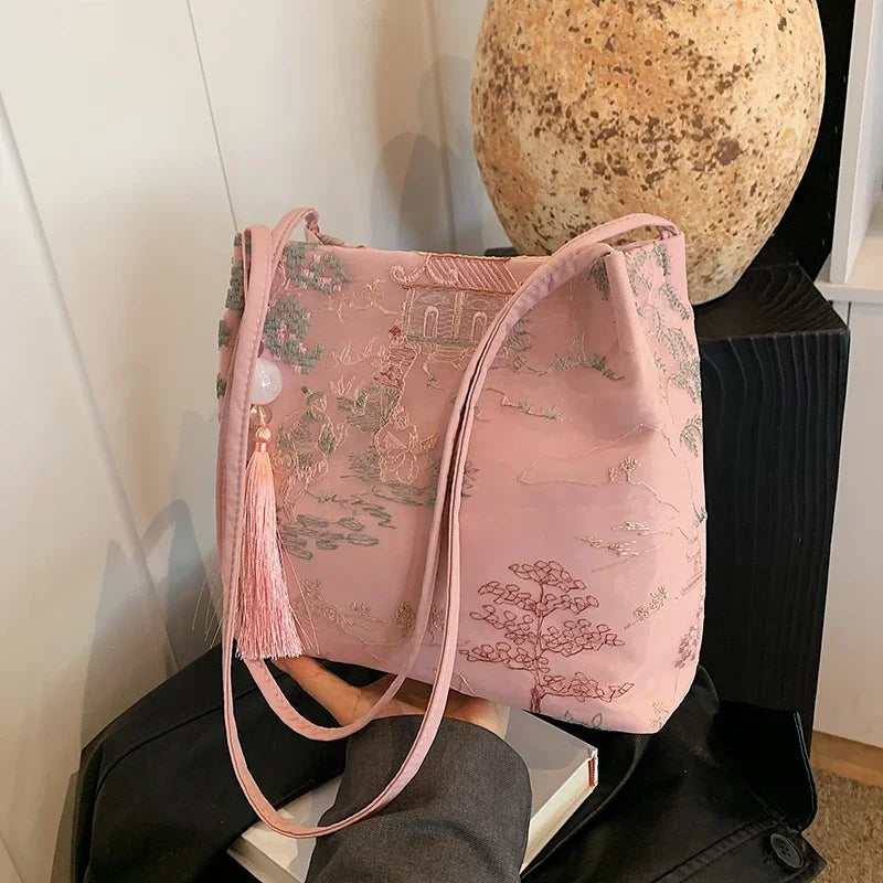 Borsa a tracolla da donna alla moda ricamata in stile cinese di vendita caldo 2026 Borsa di grande capacità di nuova tendenza estiva
