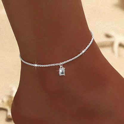Cavigliera a catena sottile scintillante per donna Bracciale a doppio strato con ciondolo a forma di croce a cuore con zirconi sul piede della gamba Gioielli da spiaggia estivi alla moda