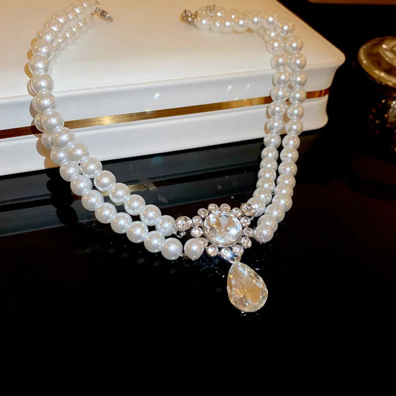 Collane girocollo di lusso con strass e cristalli per donna, collana a più strati con perle finte per feste e matrimoni, gioielli K-