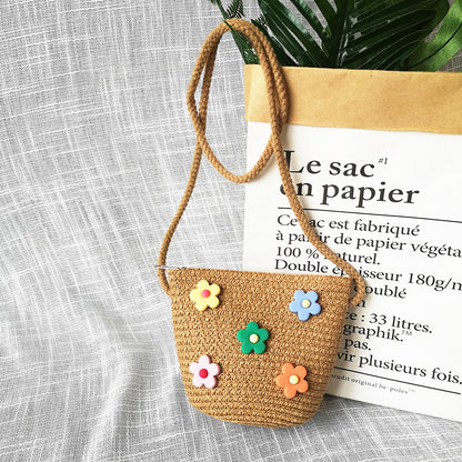 Borsa a tracolla in tessuto di paglia per bambini estivi belle ragazze borse portamonete piccole borse a tracolla per bambini Mini portafoglio principessa