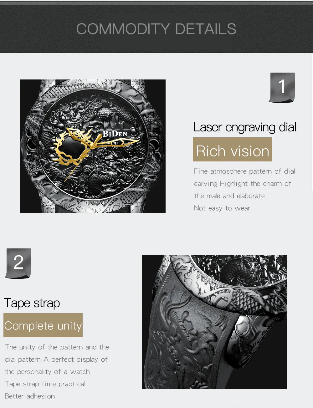 BIDEN impermeabile sport uomo orologi Dragon Design orologio al quarzo per uomo cinturino in Silicone orologio da polso orologio maschile Relogio Masculino