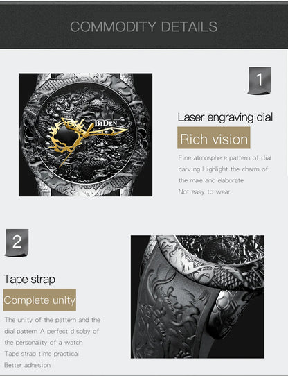 BIDEN impermeabile sport uomo orologi Dragon Design orologio al quarzo per uomo cinturino in Silicone orologio da polso orologio maschile Relogio Masculino
