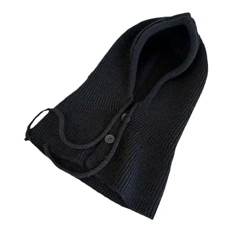 Cappello invernale caldo in maglia da donna, cappuccio tinta unita, berretto monopezzo con collo, cappello da esterno in cashmere