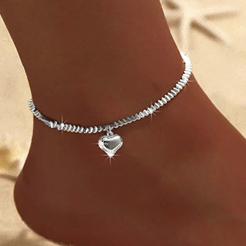 Cavigliera a catena sottile scintillante per donna Bracciale a doppio strato con ciondolo a forma di croce a cuore con zirconi sul piede della gamba Gioielli da spiaggia estivi alla moda