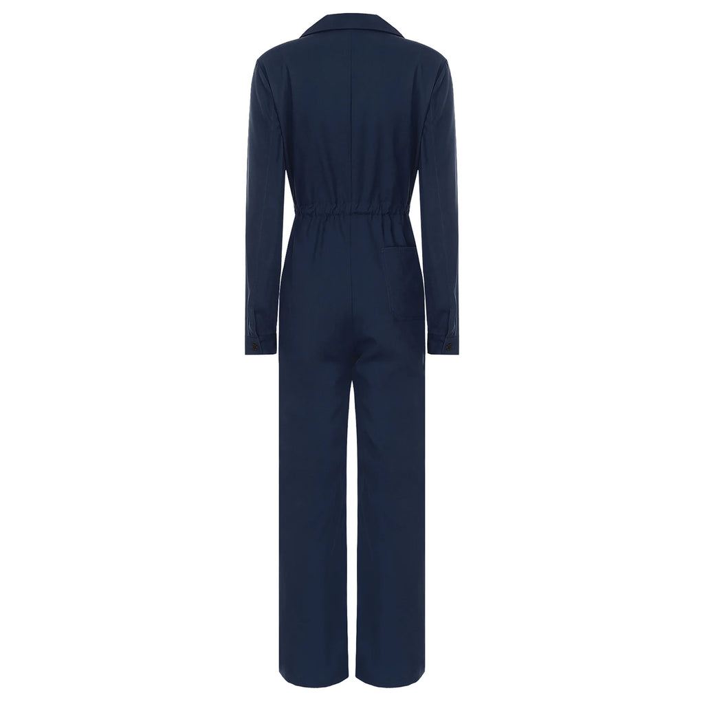 Tuta da lavoro da donna Tuta con bottoni alla moda Colletto rovesciato casual Pagliaccetto a maniche lunghe Design elegante con bottoni sul davanti