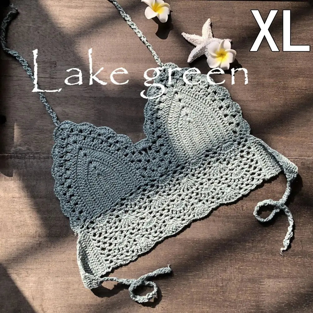 Sexy Women Bikini Crop Top Crochet Boho Beach Bikini Bralette Halter Cami Knitted Bra Tank Top Women's Clothing