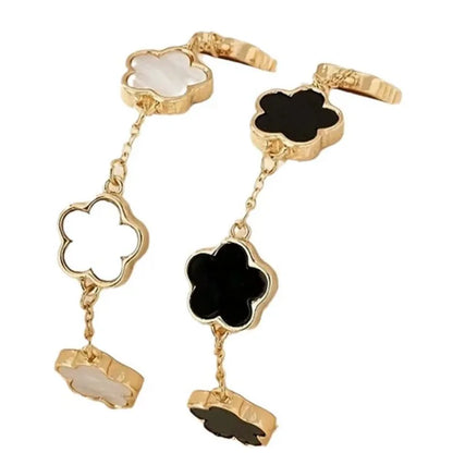 Bracciale con trifoglio a cinque foglie bianco nero Bracciale con fiori da donna Regalo di compleanno per feste