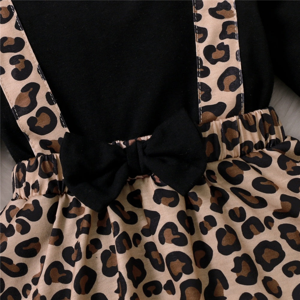 0-18 mesi vestito da neonata con fiocco manica lunga abiti leopardati tutina abbigliamento autunno infantile moda tuta carina