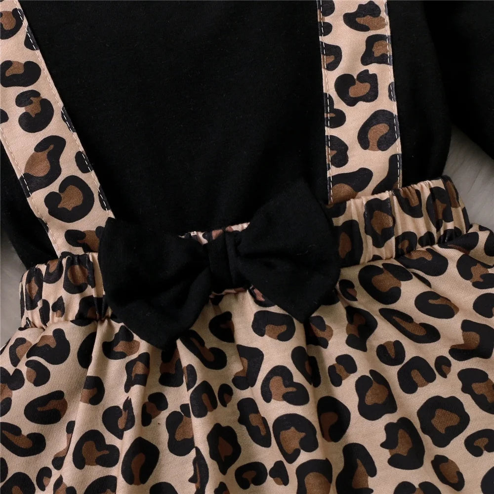 0-18 mesi vestito da neonata con fiocco manica lunga abiti leopardati tutina abbigliamento autunno infantile moda tuta carina