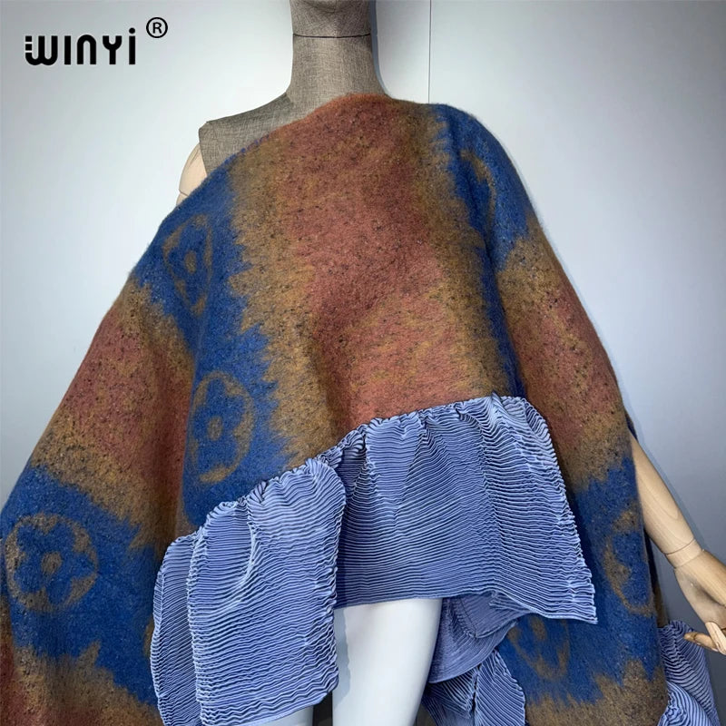 WINYI Abito Invernale Caldo, Mantella alla Moda, Poncho Invernale per Vacanze, Elegante Poncho da Festa per Donne, Mantello Boho, Abbigliamento Femminile