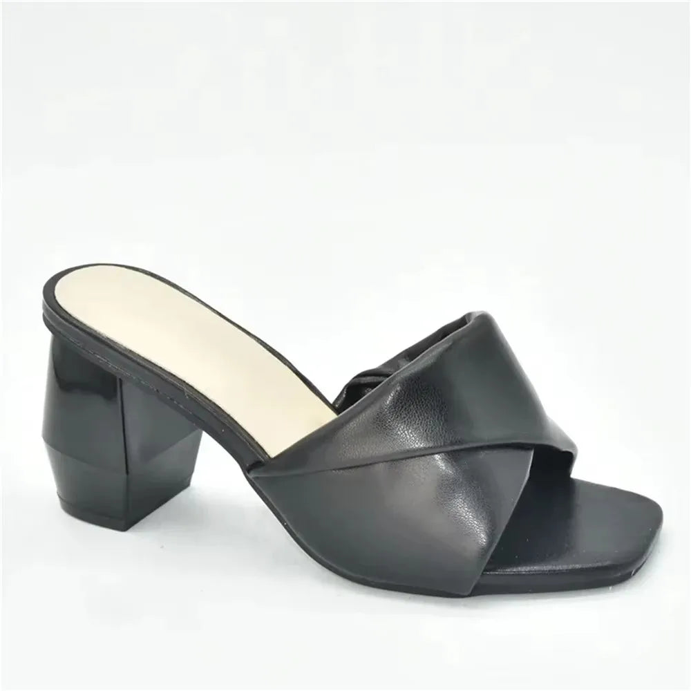 Latest Italian Ladies Shoes Nigerian Women Shoes Pu Leather Slingback Slipper for Party Open Toe Pumps High Heels Sexy Ladies