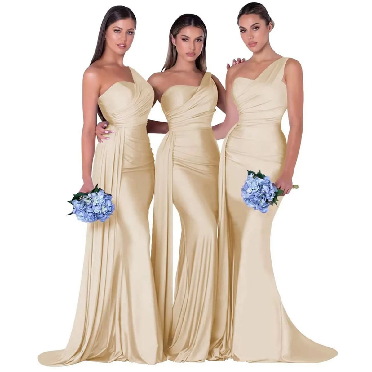 Abiti da damigella d'onore eleganti a sirena monospalla senza maniche in raso abito da cerimonia nuziale abiti para bodas con strascico personalizzato
