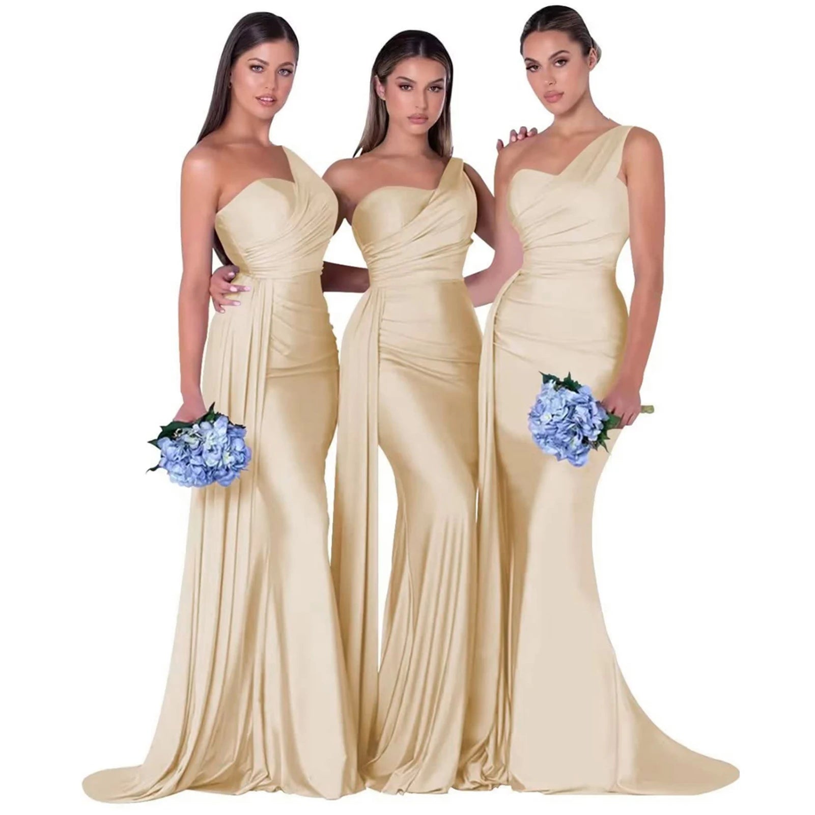 Abiti da damigella d'onore eleganti a sirena monospalla senza maniche in raso abito da cerimonia nuziale abiti para bodas con strascico personalizzato