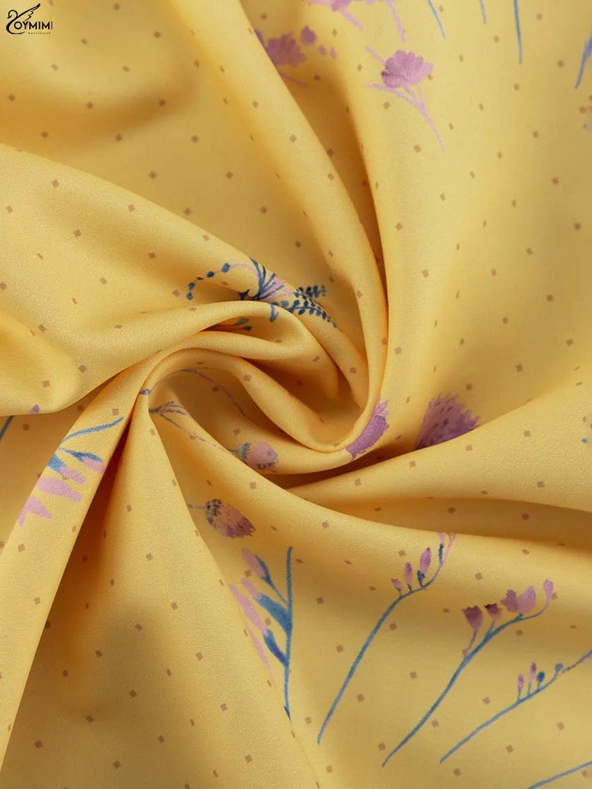 Oymimi Abito da donna casual con stampa gialla Elegante cinturino per spaghetti Abiti aperti sul retro Abito alla caviglia a vita alta moda autunnale