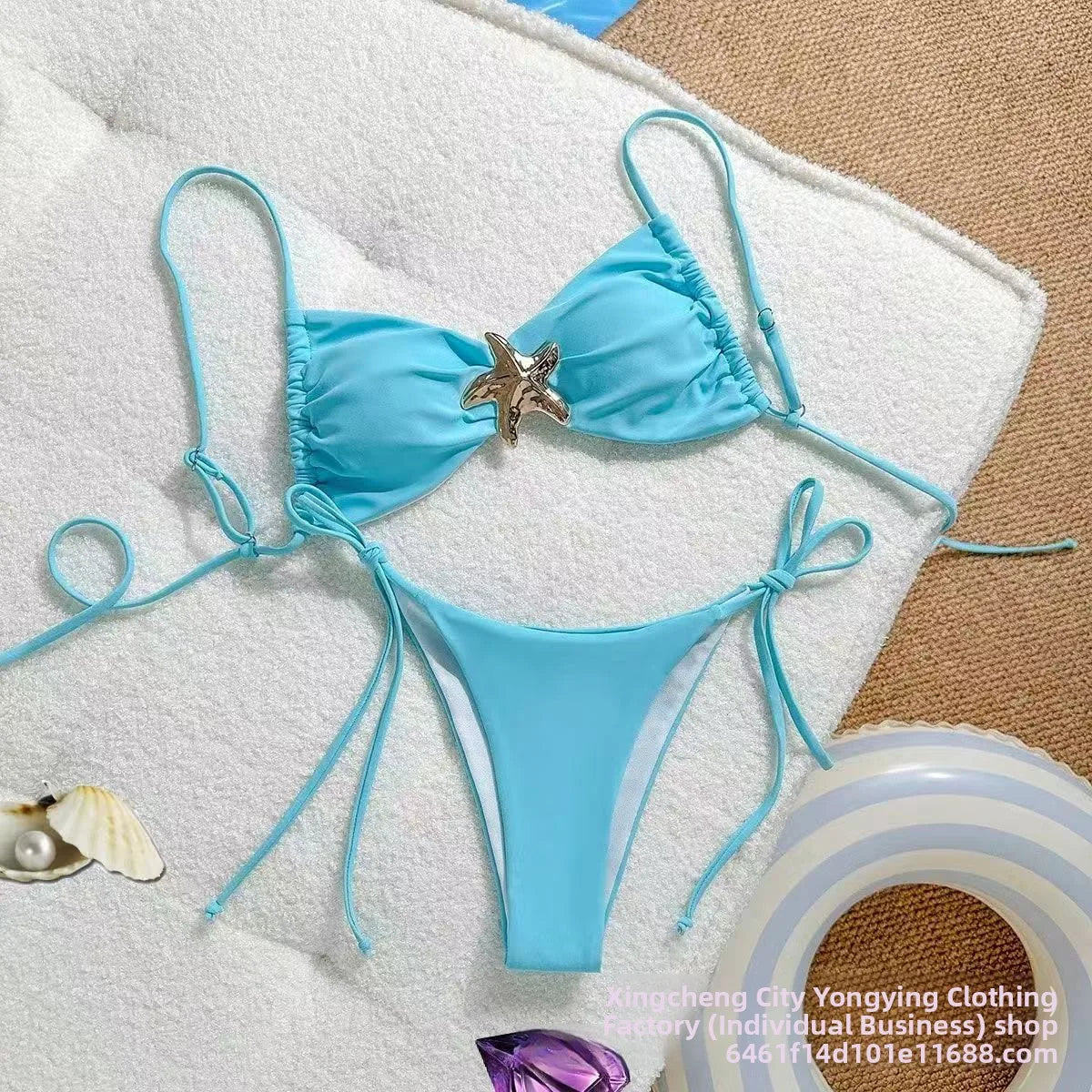Costume da bagno bikini sexy a tinta unita, due pezzi, ad asciugatura rapida, senza schienale, in tessuto di nylon ad alta elasticità per nuoto e attività acquatiche.
